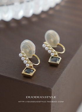轻奢高级感珍珠黑色锆石气质耳环女小众设计无耳洞蚊香盘耳夹饰品