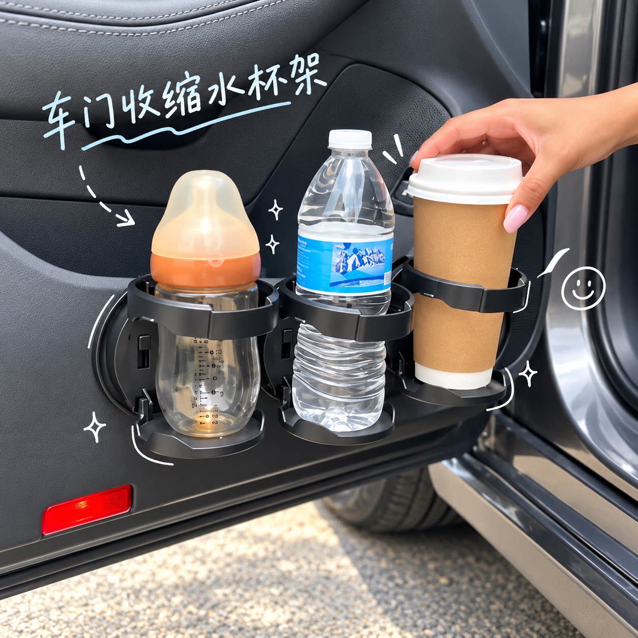 车门收缩水杯架车载水杯架汽车可折叠杯架车内便携通用水杯收纳架