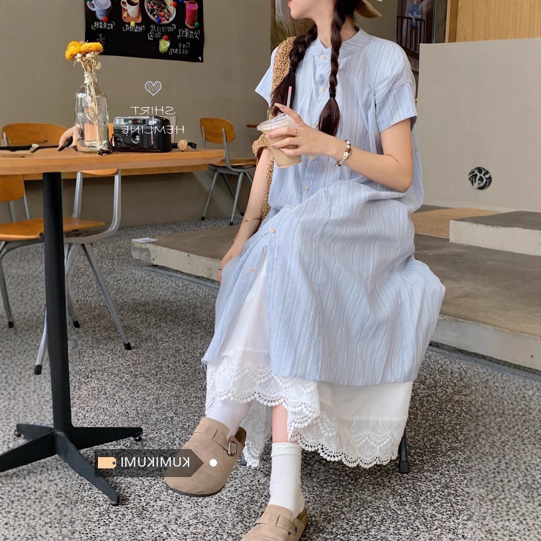 宽松休闲衬衫裙连衣裙女2026夏季新款白色a字半身裙叠穿两件套装