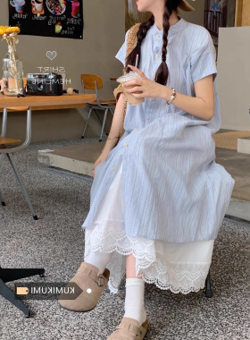 宽松休闲衬衫裙连衣裙女2026夏季新款白色a字半身裙叠穿两件套装