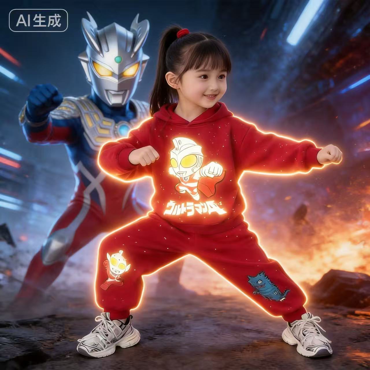 2026正版春季迪迦女童奥特曼卫衣女孩欧布运动长袖连帽运动两件套