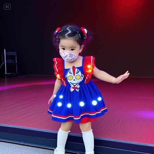 正版赛罗女童裙子亮灯奥特女迪迦公主礼服公主裙女孩发光裙演出服