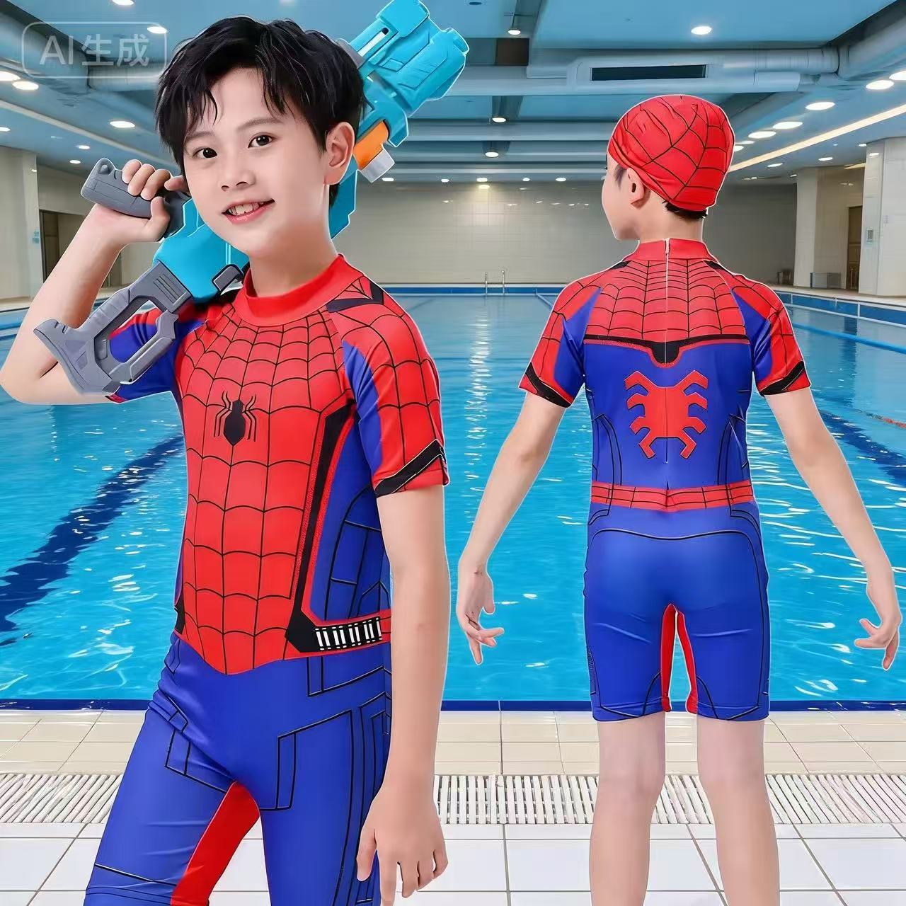 2026新款蜘蛛侠分体男童泳衣蜘蛛侠女孩夏季紧身衣训练儿童游泳衣