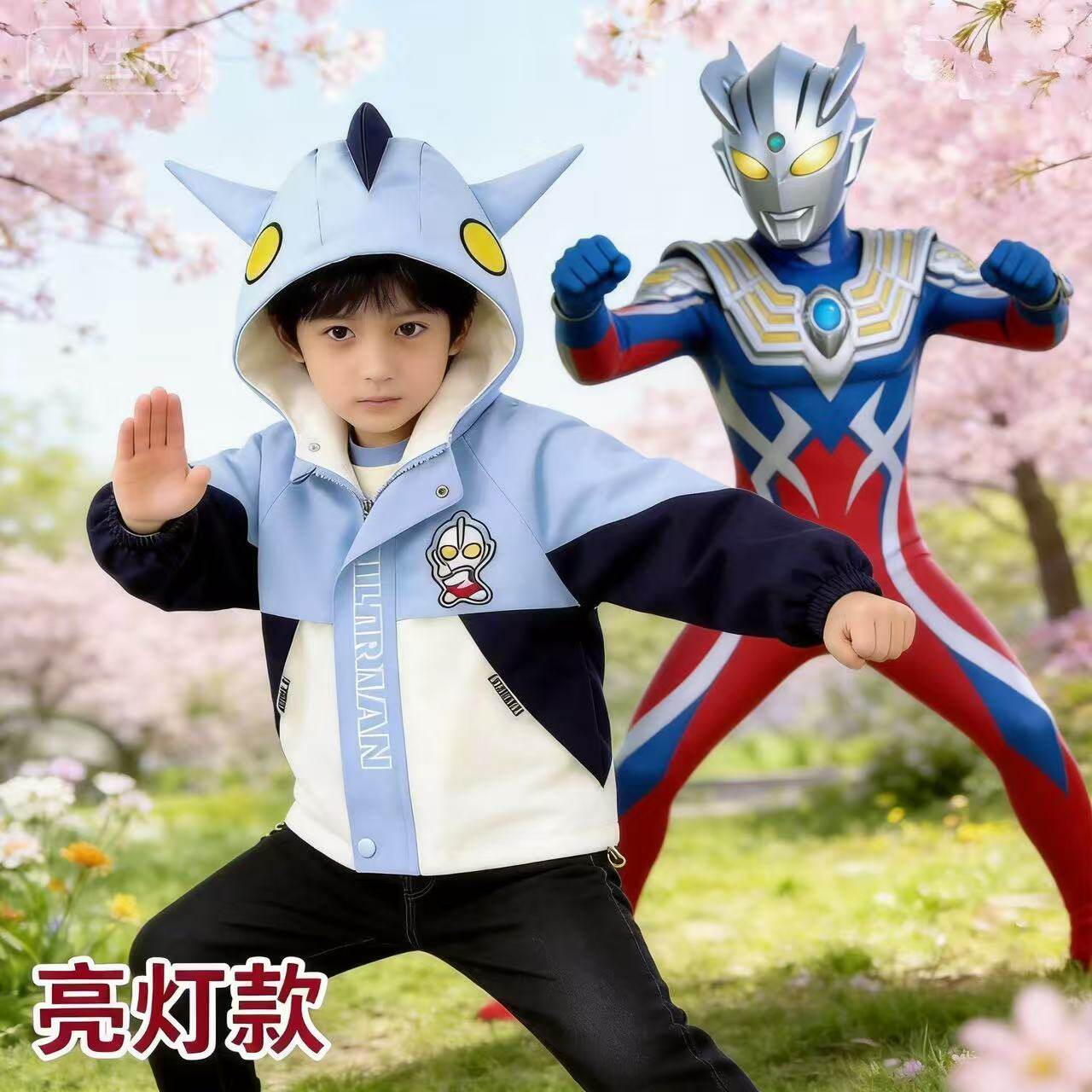 2026新款迪迦赛罗男童赛特曼冲锋衣儿童洋气中大童亮灯衣服两件套