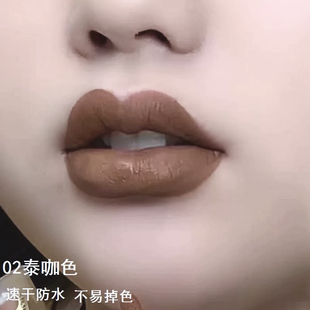 欧美速干不沾杯唇釉法国风冷色调泰咖色防水不掉色哑光口红焦糖色