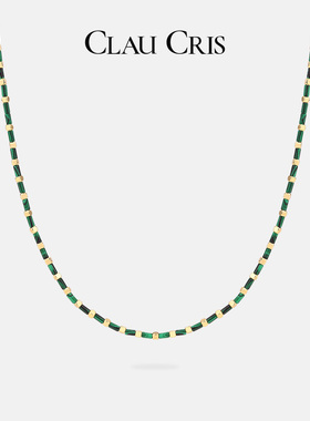 Clau Cris精致孔雀石小金豆串珠项链百搭叠戴锁骨链时尚小众项链