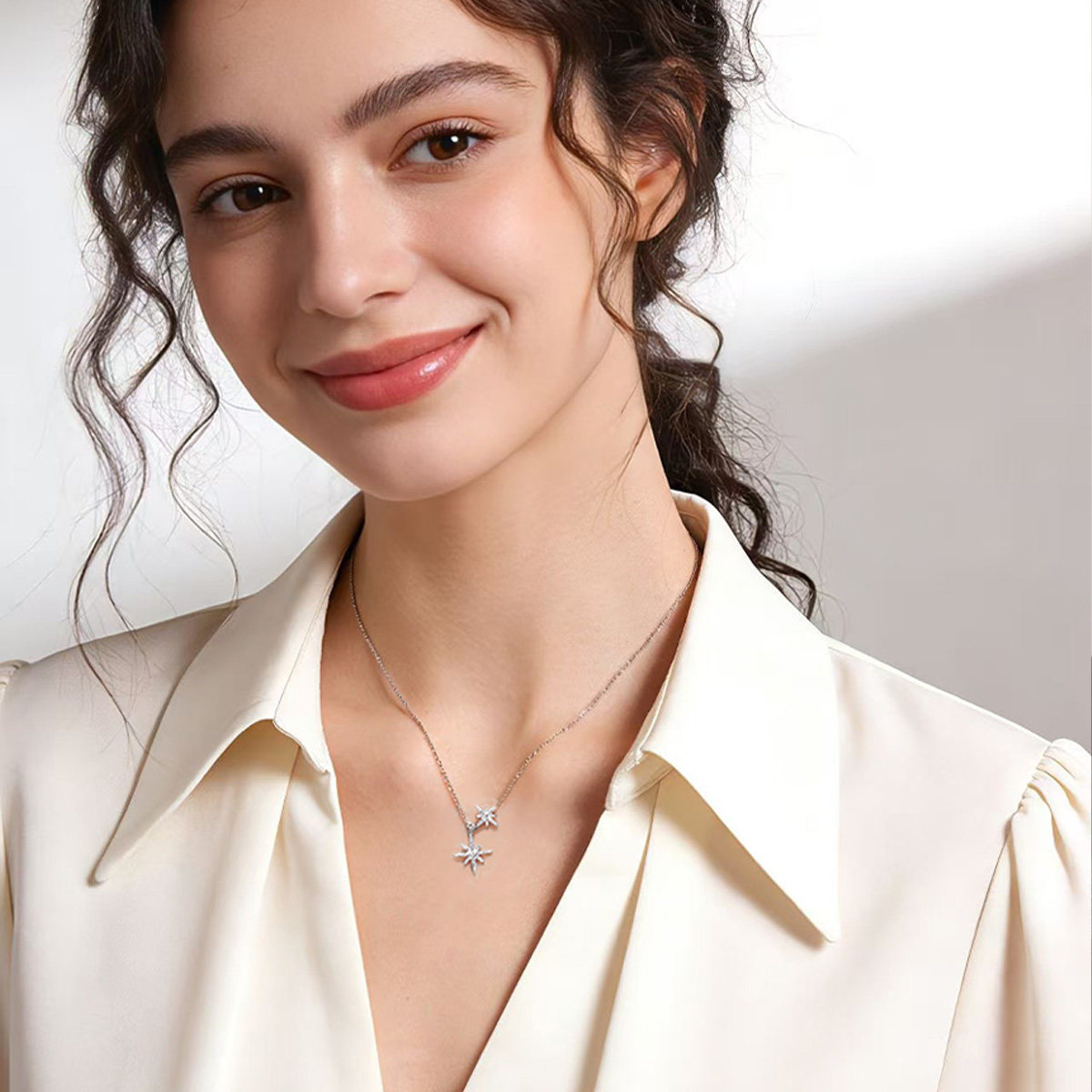 APM Monaco Six-Pointed Star Necklace for Women | 925 Sterling Silver Dainty Layered Choker, Luxury Minimalist Jewelry for Birthday Gifts