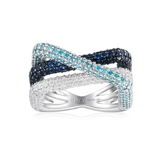 MONACO藏青色 APM 湖水蓝色交错长方形戒指小众 新年礼物