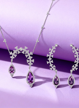 【圣诞礼物】apm MONACO紫色水滴项链耳环轻奢组合套装生日送女友