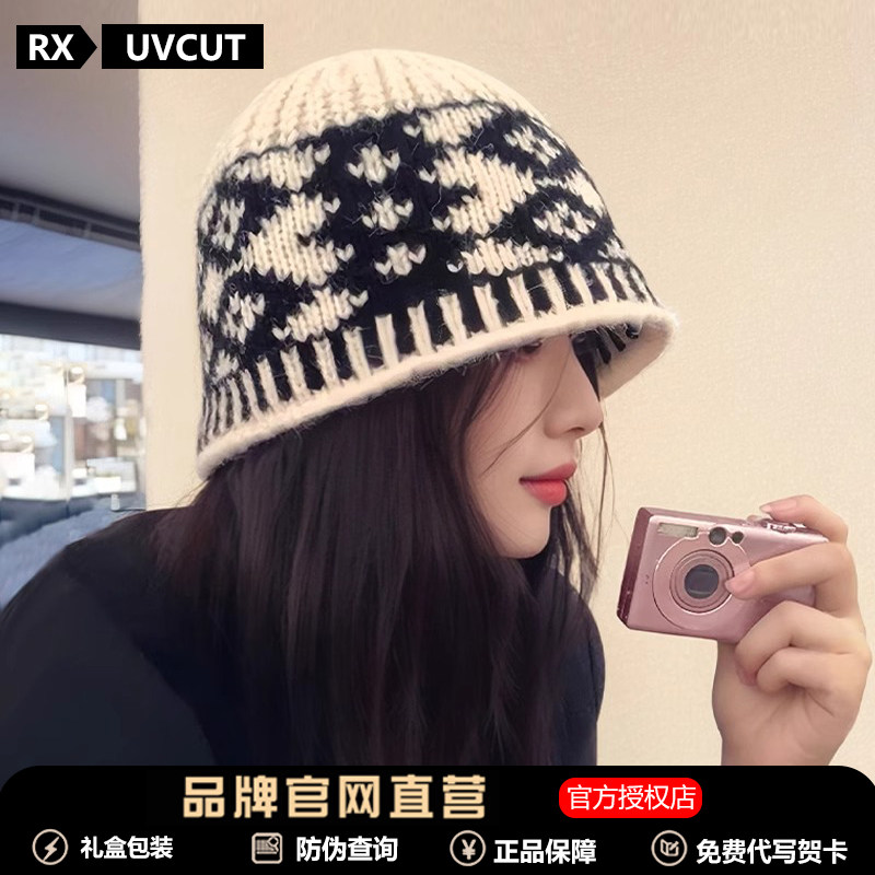 RX UVCUT2025新款大头围渔夫帽女秋冬加厚保暖冷帽护耳毛线针织帽