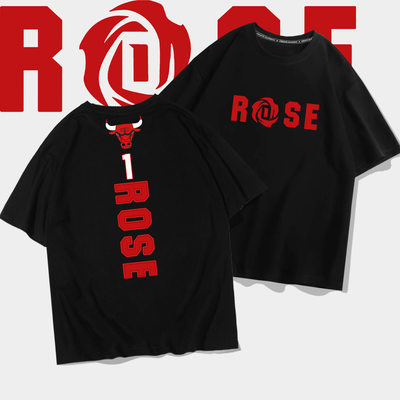 德里克·罗斯短袖风城玫瑰100%纯棉t恤男女Rose1号篮球衣休闲宽松