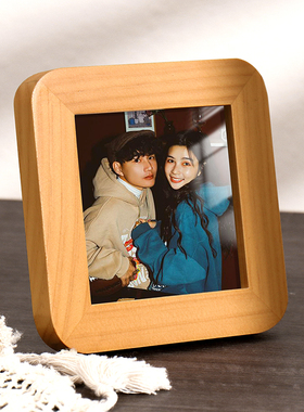 正方形创意迷你相框照片定制diy情侣宝宝成长纪念实木圆角小摆台