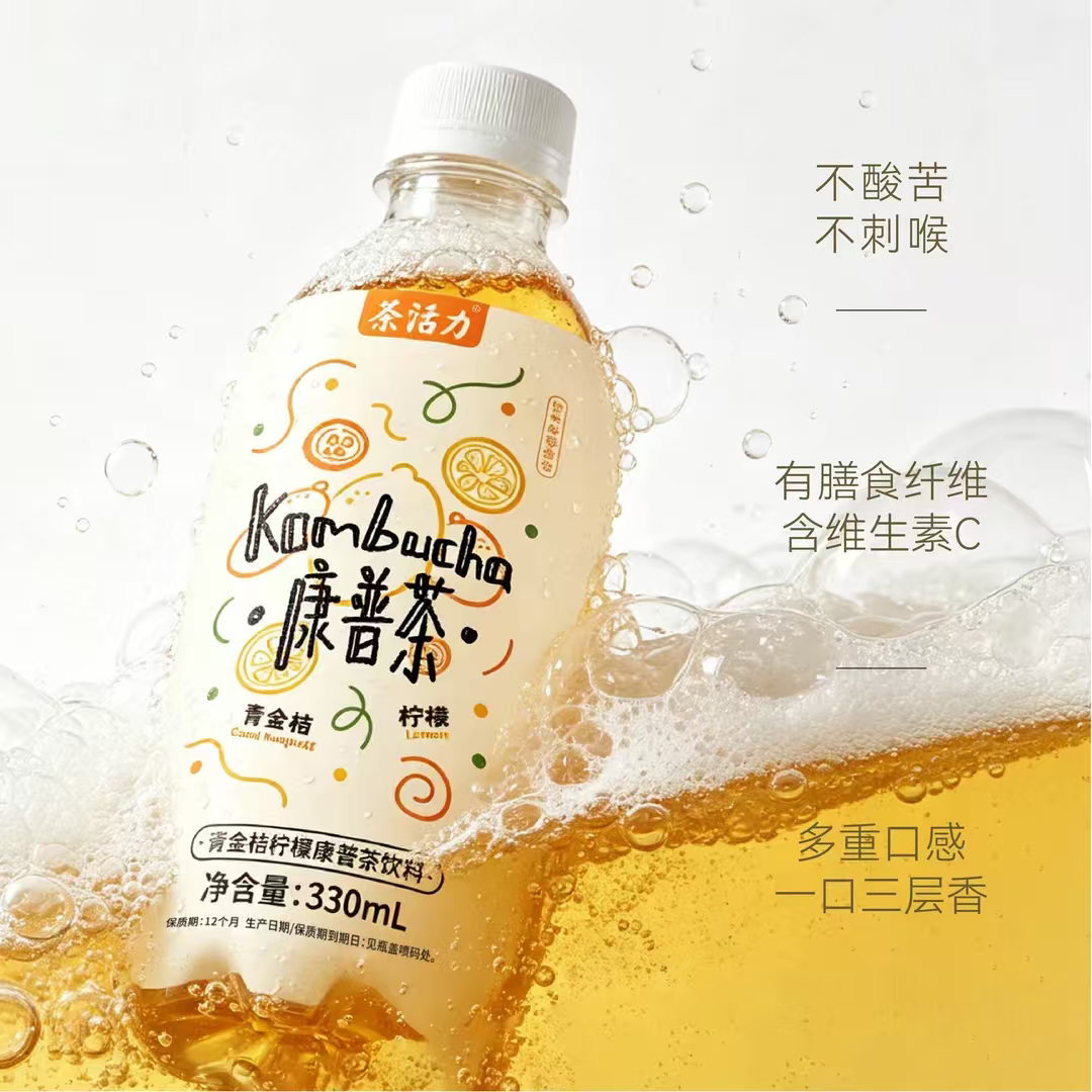 茶活力康普茶气泡饮料水果浓缩原汁低糖低卡330ml瓶装