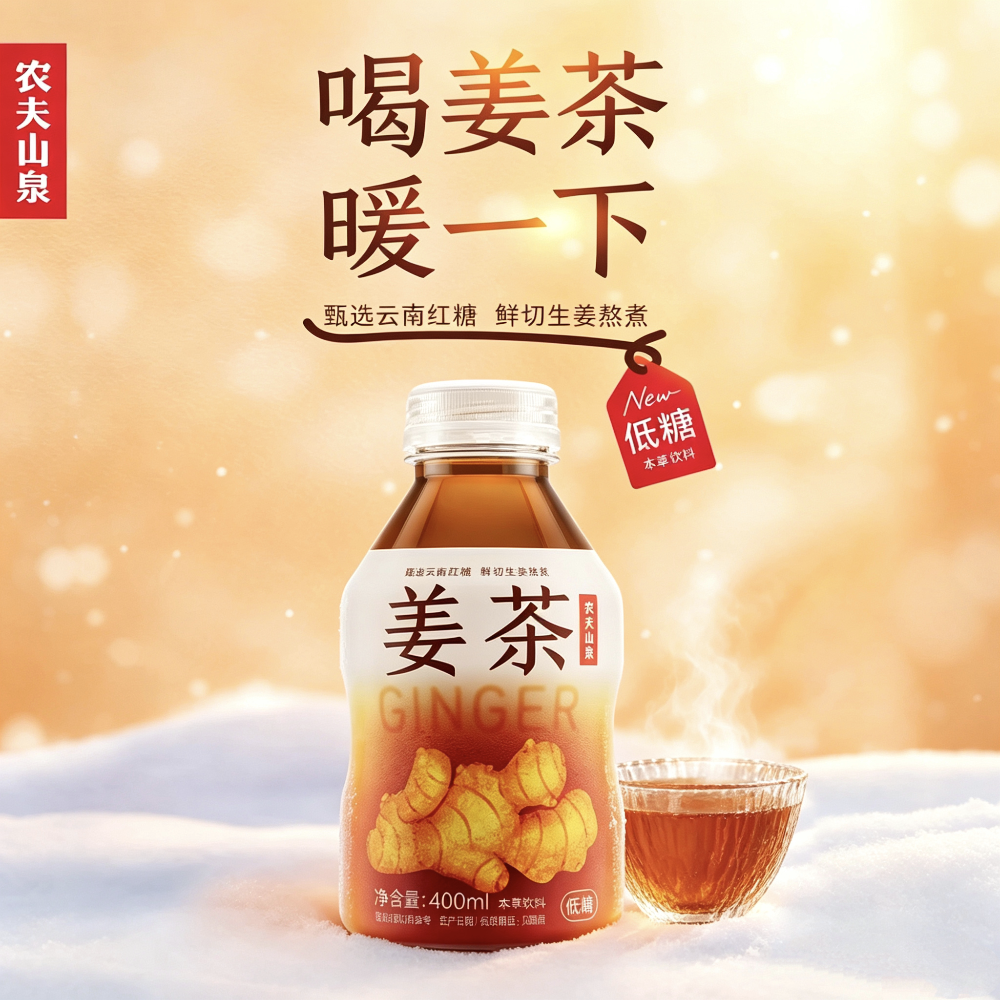 【新品上市】农夫山泉姜甄选云南红糖茶草本饮料400ml瓶装低糖