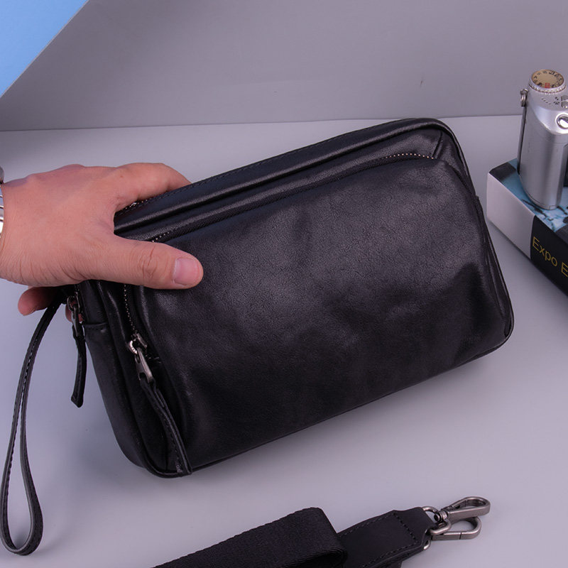 植鞣牛皮斜挎包男2025新款手工编织复古单肩皮包高级感手包大容量