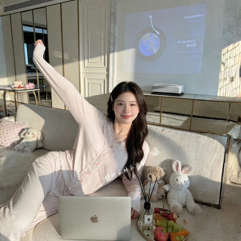 春秋睡衣女莫代尔长袖家