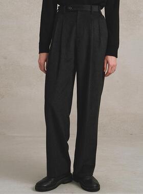 SageSalt黑色丝毛单褶长裤进口澳毛 顺滑透气 3029BK