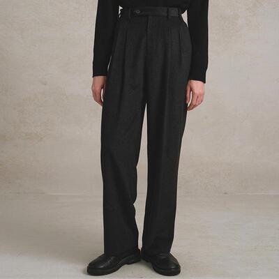 SageSalt黑色丝毛单褶长裤进口澳毛 顺滑透气 3029BK