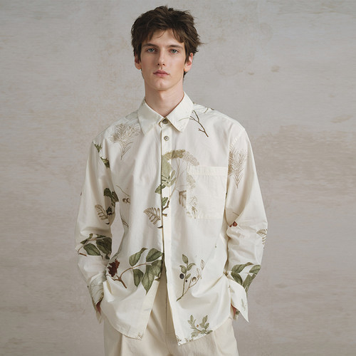 SageSalt 古籍植物印花 微褶肌理爽滑触感衬衫1036FL