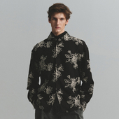 提花衬衫 SageSalt 早秋限定系列黑底白莲刺绣 1034BK