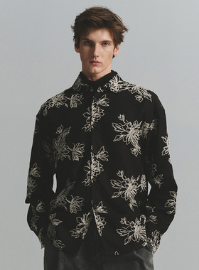 SageSalt 早秋限定系列黑底白莲刺绣 提花衬衫 1034BK