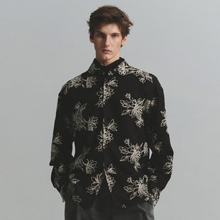 1034BK 提花衬衫 SageSalt 早秋限定系列黑底白莲刺绣