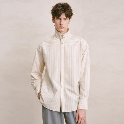 SageSalt 棉麻条纹立领男女长袖衬衫亲肤爽滑1040ST