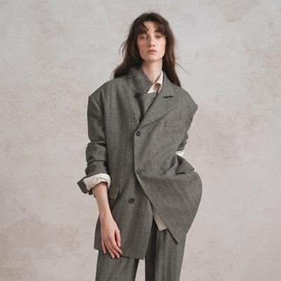 SageSalt羊毛混纺人字纹戗驳领西装领口多造型6033HE