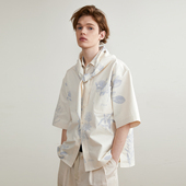 SageSalt 百搭舒适叔本聪1016BP 男女衬衫 植物印花米色夏季 短袖