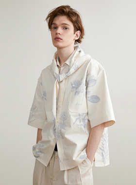 SageSalt 植物印花米色夏季短袖男女衬衫 百搭舒适叔本聪1016BP