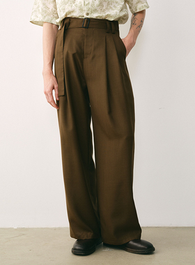 「春夏新品」SageSalt 橄榄绿色羊毛混纺宽松男女长裤 3021OG