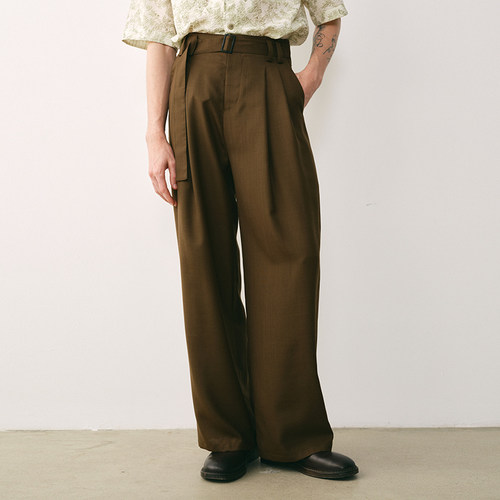 SageSalt 橄榄绿色羊毛混纺宽松男女长裤 3021OG