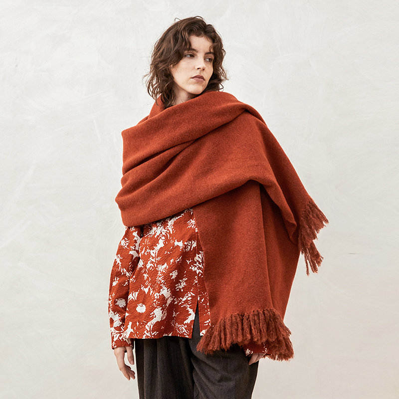 SageSalt 深橘色流苏针织 大披肩围巾AC009RD
