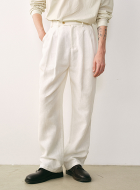 「春夏新品」SageSalt 白色亚麻双褶长裤 3037WT