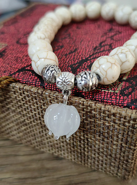 时尚欧美风热销手工天然绿松石串珠手链吊琉璃莲花坠有弹力手镯