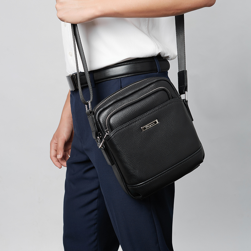 澳懿休闲涤纶商务头层牛单肩包