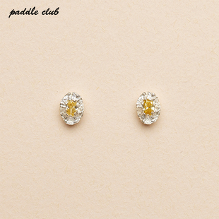paddle club 花镶椭圆纯银耳钉