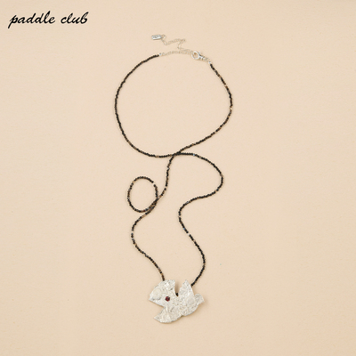 paddle club花朵纹宝石信鸽石珠项链