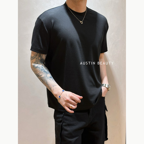 AUSTINBEAUTY【柔肤云织】夏季亲肤莱赛尔弹力商务男士圆领短袖潮