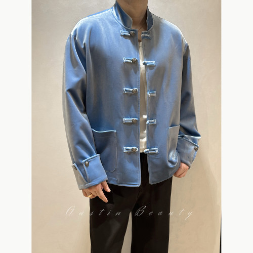 AUSTINBEAUTY【25AW】新中式男款丝绒撞色宽松立领长袖夹克外套秋
