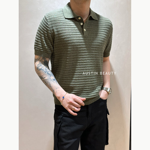 AUSTINBEAUTY【疏织光隙】夏季镂空肌理三粒扣翻领针织短袖Polo衫