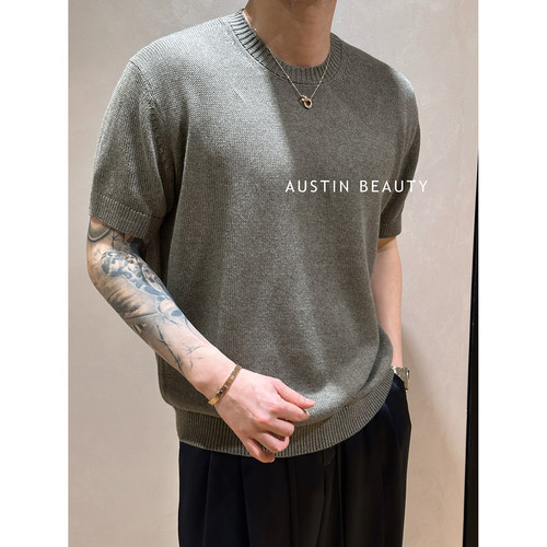 AUSTINBEAUTY【UPW亚麻】进口亚麻棉混纺夏季凉爽针织圆领短袖