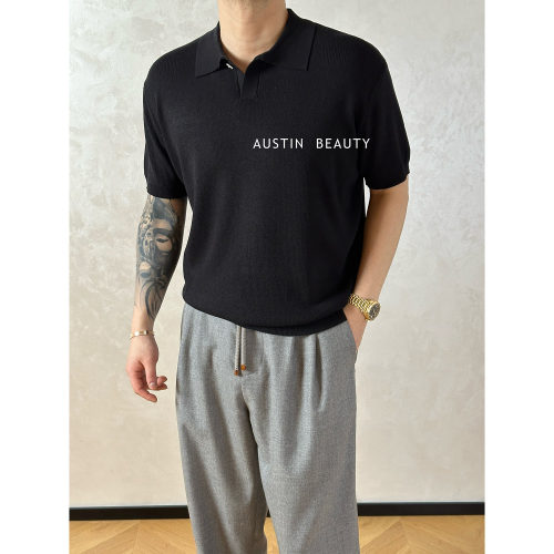 AUSTINBEAUTY【松风入怀】云柔亚麻肌理感单扣松弛polo领短袖百搭
