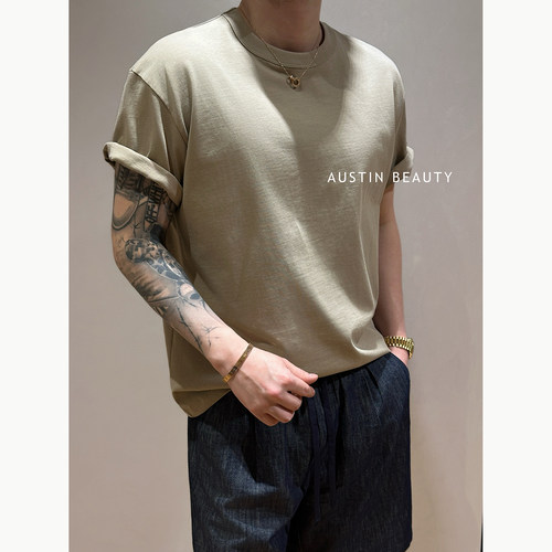 AUSTINBEAUTY【极简美学】金属环设计夏季高磅纯色T恤