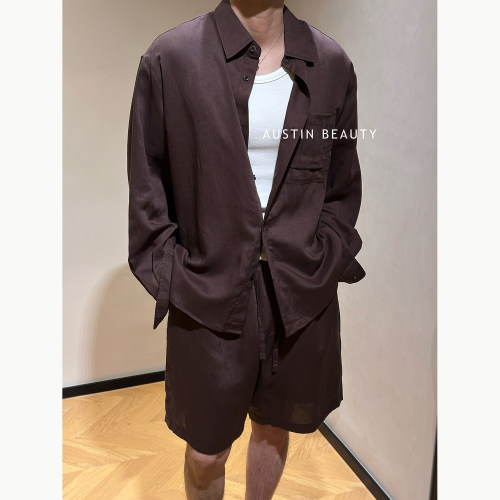 AUSTINBEAUTY 【晚风渡】 莱赛尔亚麻透气衬衫休闲松弛套装百搭