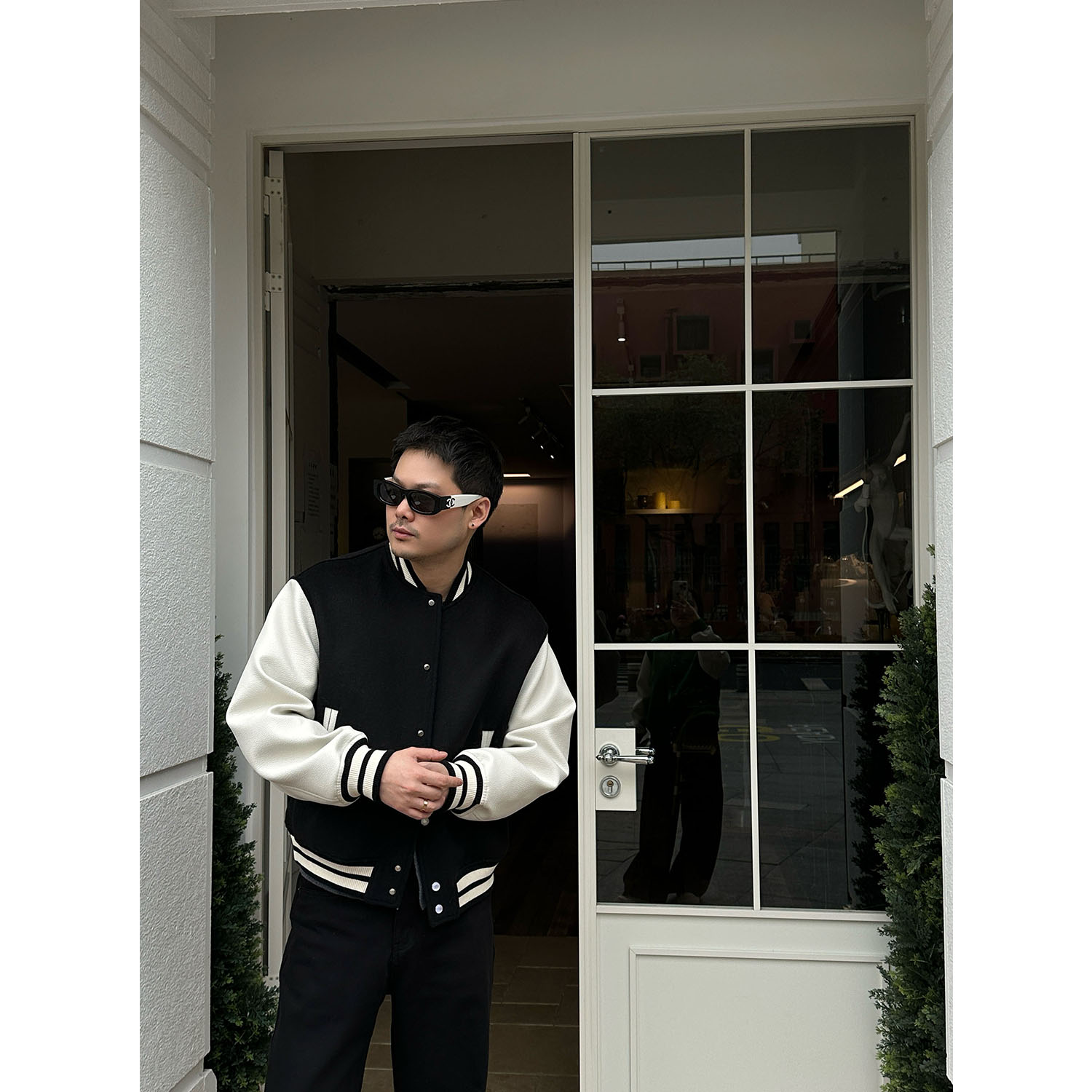 AUSTINBEAUTY【撞色美学】黑白撞色羊毛双面呢棒球服短款