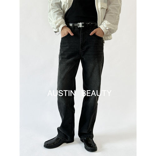 AUSTINBEAUTY【秋冬上新】25aw合身直筒14oz水洗黑牛仔裤