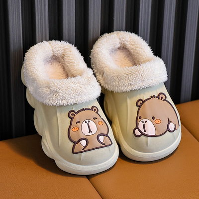 卡皮巴拉儿童棉拖鞋加绒加厚底防水防滑男童拖鞋冬季宝宝可拆洗