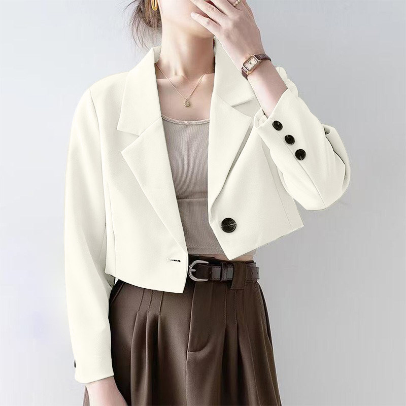 豆绿色短款西装外套女2026新款春夏季休闲小个子收腰气质西服套装