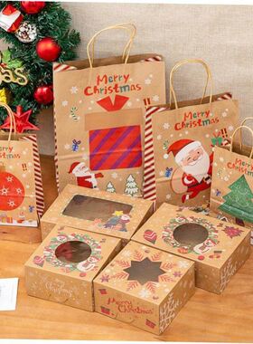 Christmas Paper Gift Bag Kraft Handle Santa packing box